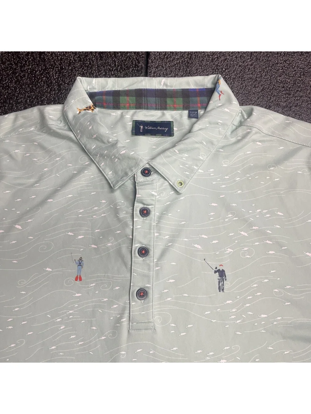 William Murray Golf Polo Shirt Light Green Scuba Fishing Print Men's Size XL